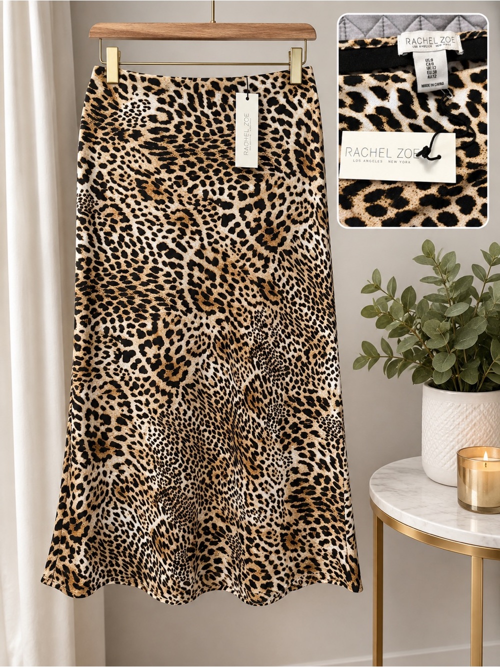 Rachel Zoe Leopard-Print Midi Skirt in Tan, Black & Cream